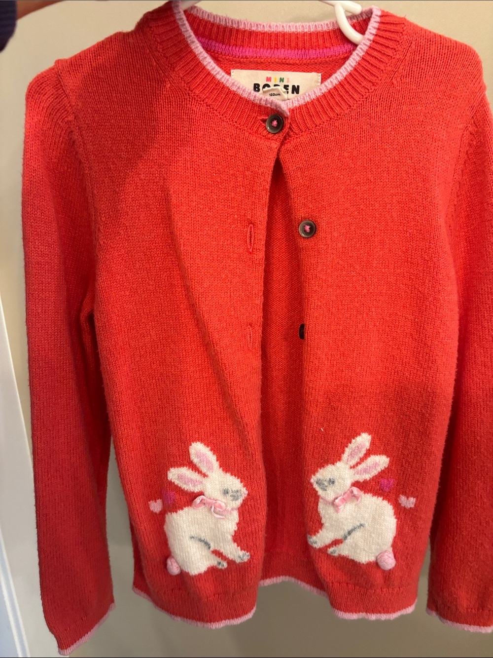 Boden Girls Red Bunny Knit Cardigan